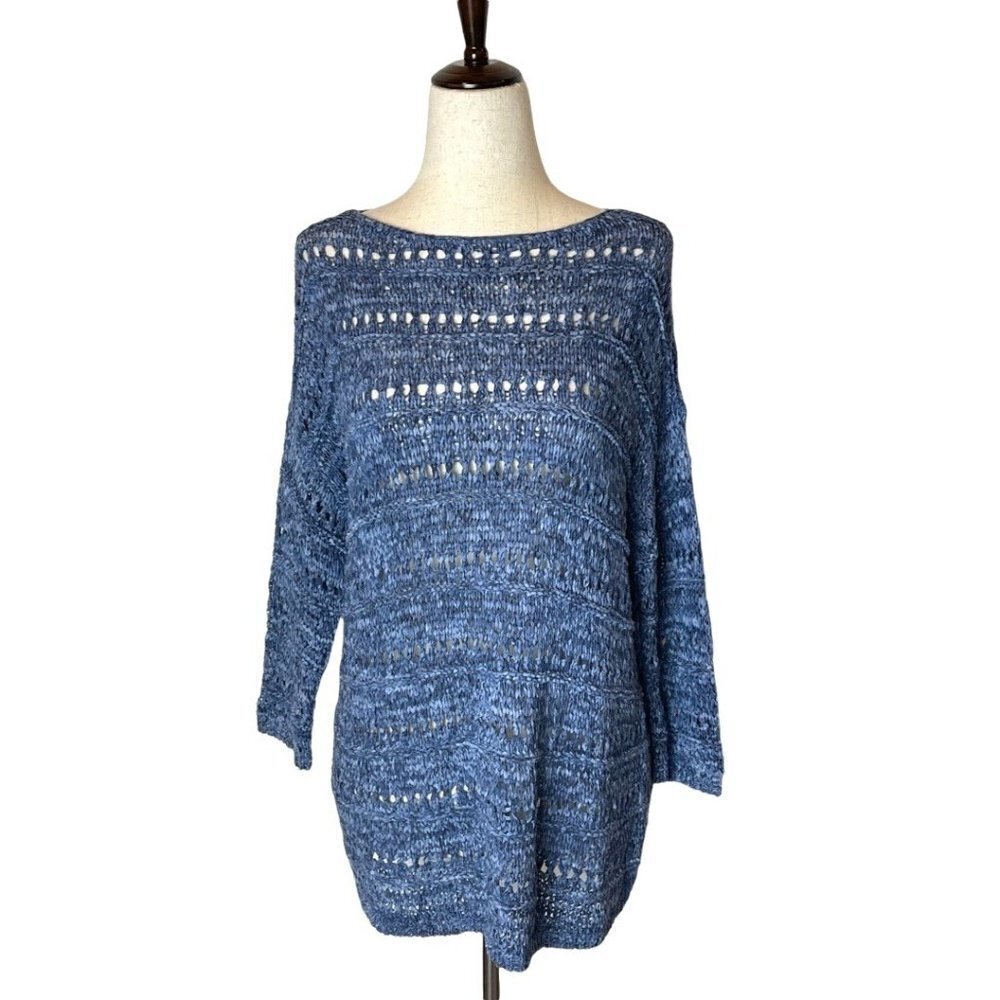 J. Jill Pure Jill Blue Indigo Open Stitch Cotton Blend Pullover Sweater Size XS